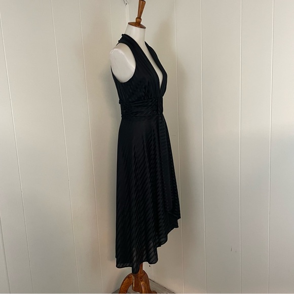 Vintage Black Dress Women’s M Sleeveless Halter V-Neck A-Line Midi - Picture 2 of 9